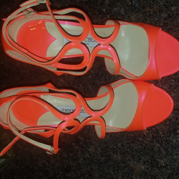 Jimmy Choo Lang Neon Orange Flame Ivette Sandle - Picture 3 of 6